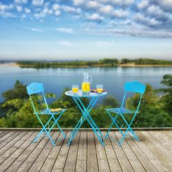 Alpine Corporation Indoor/Outdoor 3-Piece Bistro Set Folding Table and Chairs Patio Seating, Blue