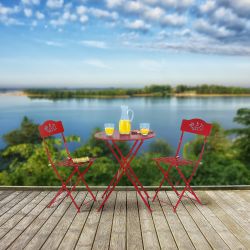 Alpine Corporation Indoor/Outdoor 3-Piece Bistro Set Folding Table and Chairs Patio Seating, Red