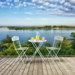 Alpine Corporation Indoor/Outdoor 3-Piece Bistro Set Folding Table and Chairs Patio Seating, White
