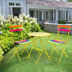 Alpine Corporation Indoor/Outdoor 3-Piece Bistro Set Folding Table and Chairs Patio Seating, Rainbow