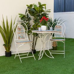 Alpine Corporation Indoor/Outdoor 3-Piece Wood and Metal Bistro Set Table and Folding Chairs Patio Seating