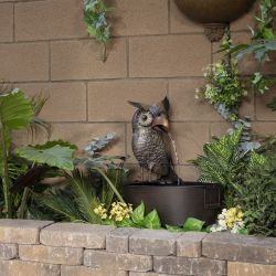 Alpine Corporation 23" Tall Indoor/Outdoor Metal Owl Water Fountain, Multicolor