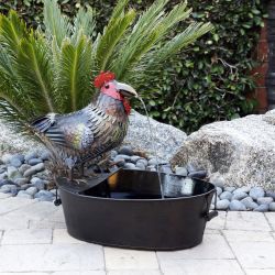 Alpine Corporation 20" Tall Indoor/Outdoor Metal Rooster Yard Statue Decoration, Multicolor