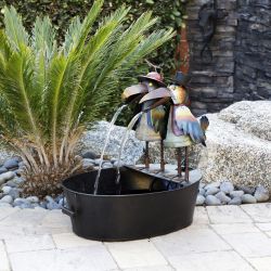 Alpine Corporation 20" Tall Outdoor Metal Crow Water Fountain Yard Art Decor