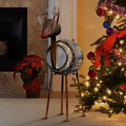 33"H Indoor/Outdoor Metal Barrel Reindeer Christmas Holiday Decoration with LED Lights