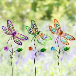 Metal Laser Cut Dragonfly Garden Stake - Asstd Display of 18