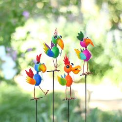 Metal Colorful Fun Bird Garden Stakes - Asstd Display of 12