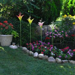 Colorful Metal Lily Flower Stake - Assorted Display of 16