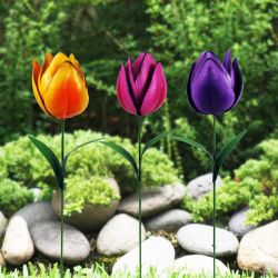 Colorful Metal Tulip Garden Stakes - Assorted Display of 24