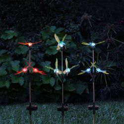 Alpine Corporation Solar Dragonfly & Hummingbird w/ LED Lights Garden Stake