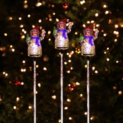 Solar Snowman with Fiber Optic Stake and LED Light