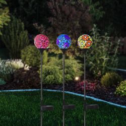 Solar Glass Mosaic Daisy Garden Stake w/LEDs-Tray Pack of 12
