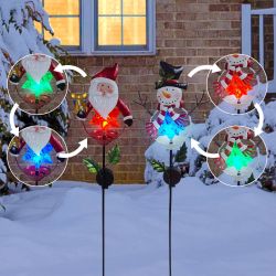 24"L Solar Santa, Snowman Stake w/Color Changing LED-Display of 8