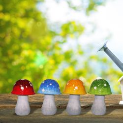Alpine Corporation Colorful Ceramic Mushroom Statue - Asstd Master Pack of 4