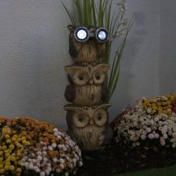 Solar 3-Stacked Binocular Owls Statue with LED Lights
