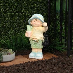 Solar Boy Statue Holding Lantern With LED Light