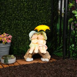 Boy and Girl With Umbrella Statue