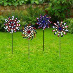 Alpine Corporation 37"L Patriotic Windmill Garden Stake w/ Glossy Finish-Display of 8