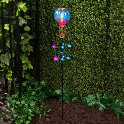 Solar Blue/Purple Hot Air Balloon Spinning Garden Stake w/LED