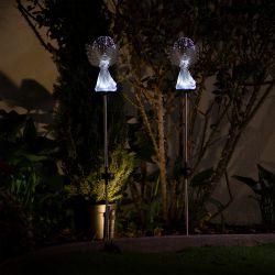 Alpine Corporation 37”H Outdoor Solar Angel Garden Stakes with Fiber Optic Wings and LED Lights (Set of 2)