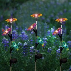 Alpine Corporation 17"L Solar Trifurcate Sunflowers LED Garden Stake-Tray Pack of 16