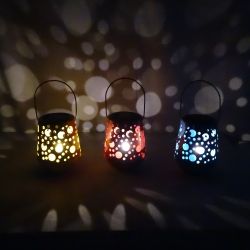 19"L Solar Metal Circle Pattern Lantern w/LED-Asst. Tray Pack of 6