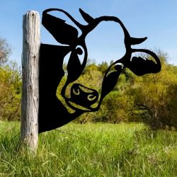 Alpine Corporation 11"L Farm Metal Cow Peeking Fence or Post Decor
