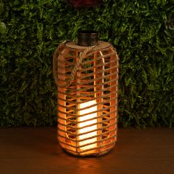 Alpine Corporation 12"L Hemp Rope Bamboo Lantern D?cor with Flickering LED's
