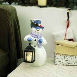 20"L Lavender Winter Snowman Holding Lantern Statue w/Flash LED-SM