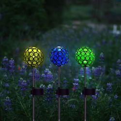 Solar Ball Garden Stake w/ LED Light- Asst. Tray Pack of 12