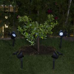 Alpine Corporation 15" Tall Outdoor Solar Powered Pathway LED Light Stakes, Silver Black (Set of 4)