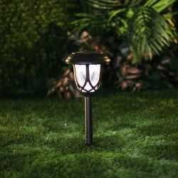Alpine Corporation 17" Tall Super Bright High Lumen Outdoor Solar Powered Pathway Light Stakes, Bronze (Set of 2)