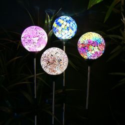 Solar Powered Mosaic Glass Globe Garden  Stake w/ LED Light