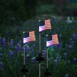 Solar USA Flag Stakes with White LED Lights - Display of 16
