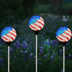 Solar Mosaic  American Flag Garden Stake w/ LED Lights - 9