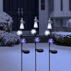 Alpine Corporation Solar Snowmn & Snowflake Stake w/3 LED Lights- Tray Pk of 12