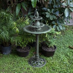 Alpine Corporation 40" Tall Outdoor 3-Tiered Pedestal Water Birdbath with Fish Design Floor Fountain, Green