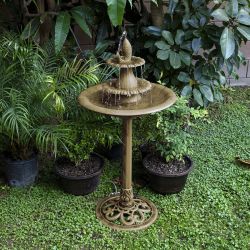 40 in. Tall Indoor/Outdoor Tiered Pedestal Fish Fountain Birdbath, Gold