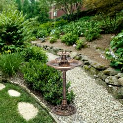 Alpine Corporation 35" Tall Outdoor 3-Tiered Pedestal Water Fountain and Birdbath, Bronze