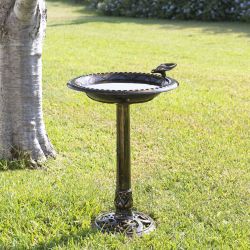 Alpine Corporation 27" Tall Outdoor Antique Style Bronze Birdbath Bowl with Bird Figurine