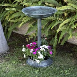 Alpine Corporation 25" Tall Outdoor Birdbath with Planter Yard Statue, Green
