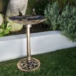 Alpine Corporation 31" Tall Outdoor Vintage Birdbath with Bird Figurines Yard Statue