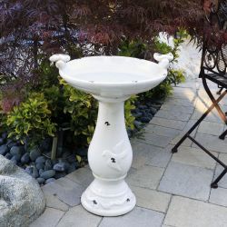 Alpine Corporation 25" Tall Outdoor Antique Ceramic Birdbath with Bird Figurines Yard Statue, Light Brown