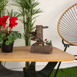 Alpine Corporation 11" Tall Indoor/Outdoor Zen Tabletop Tiered Stone Water Fountain with Mini Plant Holder