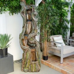 Alpine Corporation 79" Tall Outdoor Tree Trunk Waterfall Floor Fountain with LED Lights