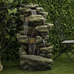 Alpine Corporation 51" Tall Outdoor Rainforest Floor Fountain with LED Lights and Bluetooth Speaker