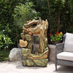 Alpine Corporation 55" Tall Outdoor Natural Cascading Waterfall Fountain with LED Lights