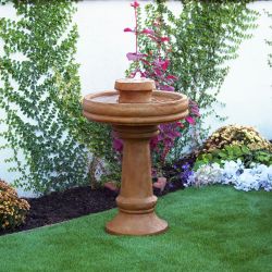 Alpine Corporation 29" Tall Outdoor 2-Tier Traditional Birdbath Water Fountain with LED Lights