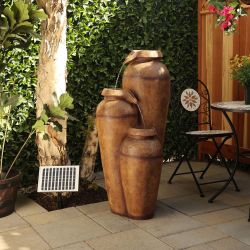 Solar Brown Cascading Vase Fountain w/ Cool White LED Lights