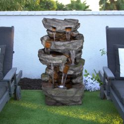 Alpine Corporation 39" Tall Outdoor Cascading Stone Water Fountain with LED Lights